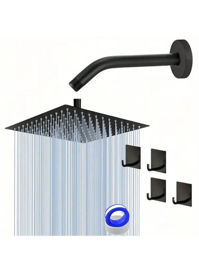 Black High Pressure Rain Shower Head Set 7 8 Inch with 9 8 Inch Arm Low Flow Works - Image 1